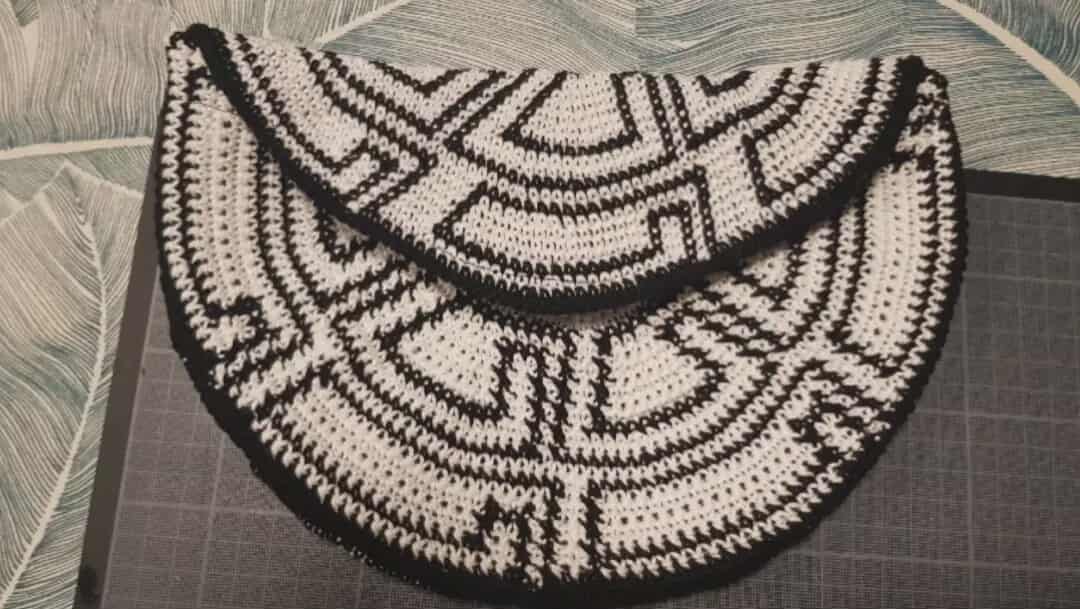 Pochette coton noir et blanc et tissu polynésien